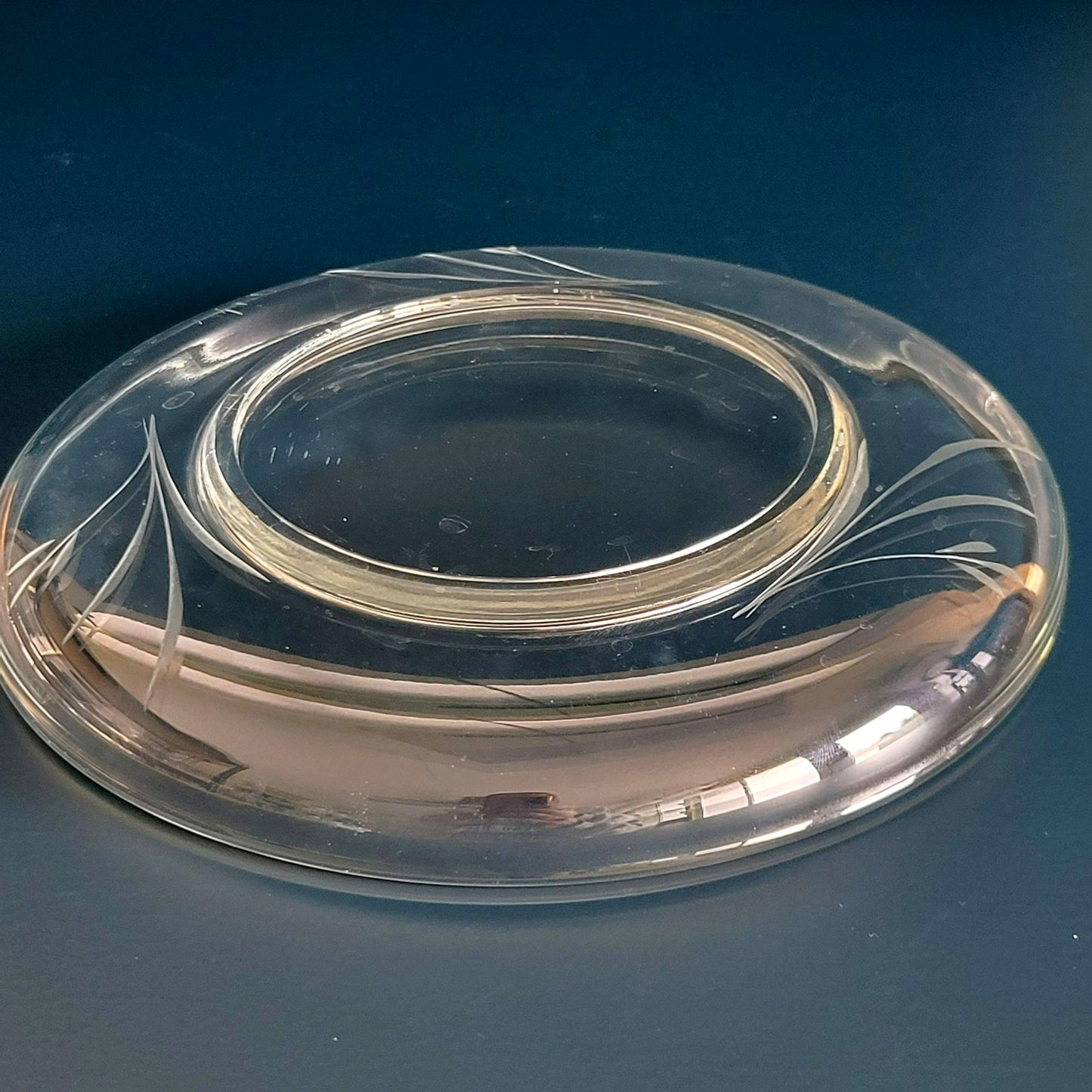 Vintage Etched Clear Glass Footed Salad Plate Set of 2