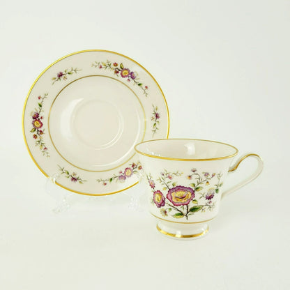 Noritake Asian Song Tea Cup & Saucer Set, Cream with Floral Design & Gold Trim, c.1972-86 Japan