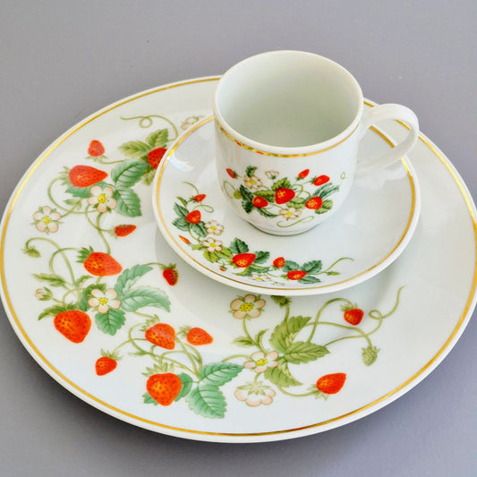 Avon Strawberry Demitasse Cup, Saucer & Plate Set, c.1978-80s