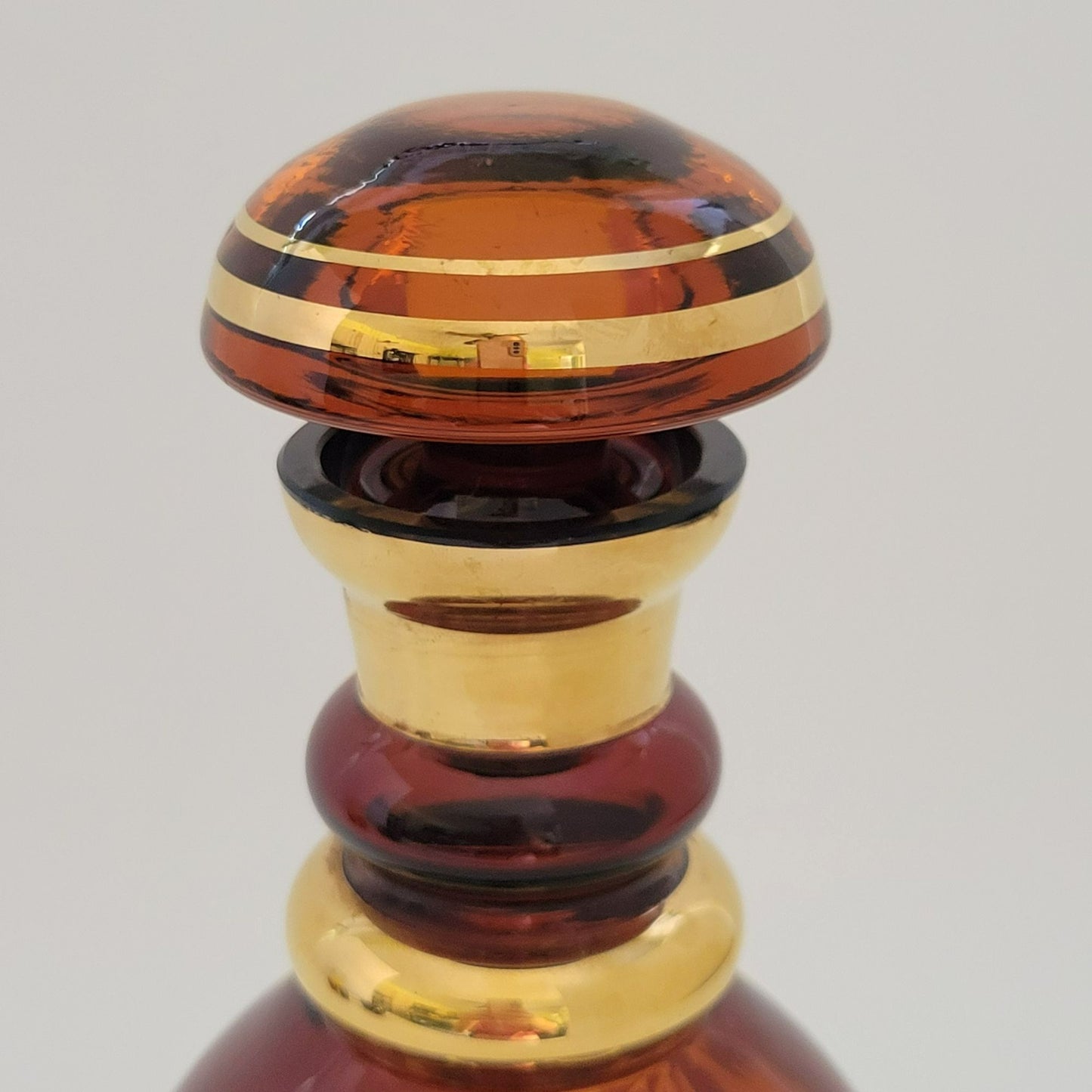 Vintage Etched Elk Stag Decanter Set, Amber Brown Bohemian Glass