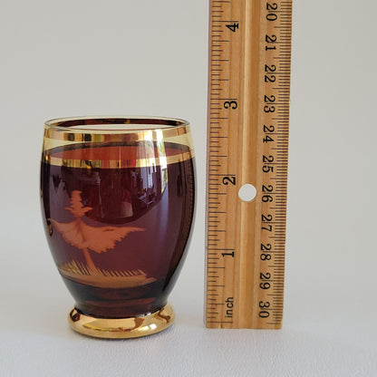 Vintage Etched Elk Stag Decanter Set, Amber Brown Bohemian Glass