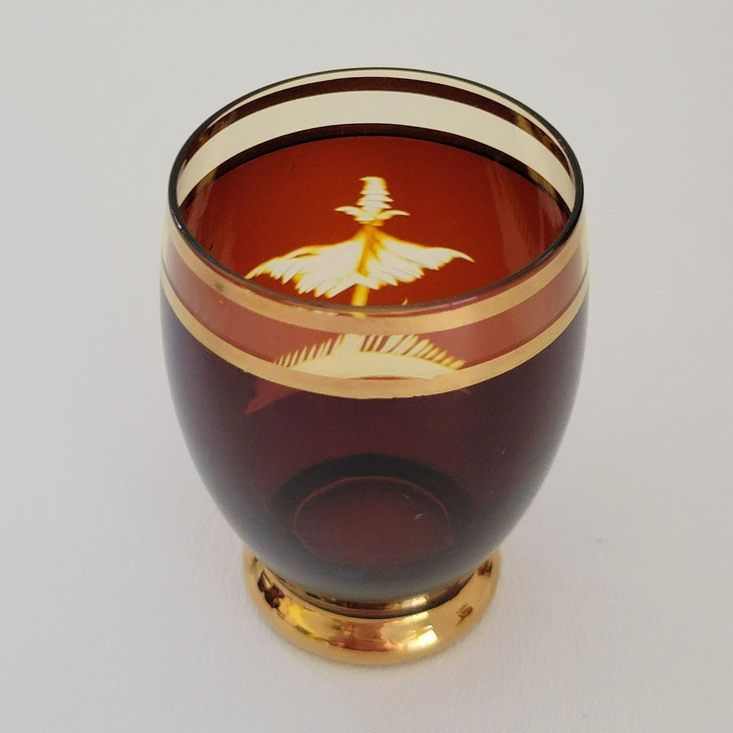 Vintage Etched Elk Stag Decanter Set, Amber Brown Bohemian Glass