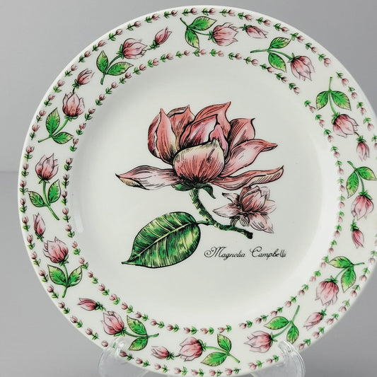Botanical Gardens Magnolia Flower Cup, Saucer & Salad Plate Set, Tabletops Unlimited, c1990s
