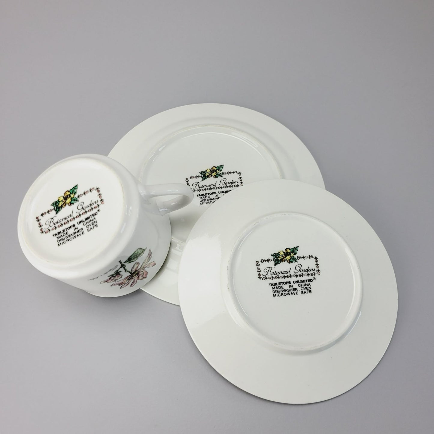 Botanical Gardens Magnolia Flower Cup, Saucer & Salad Plate Set, c1990s