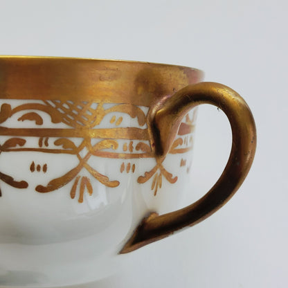 Heinrich & Co. Gold & White Bouillon Soup Cup & Saucer, 2 Sets, Made in Germany
