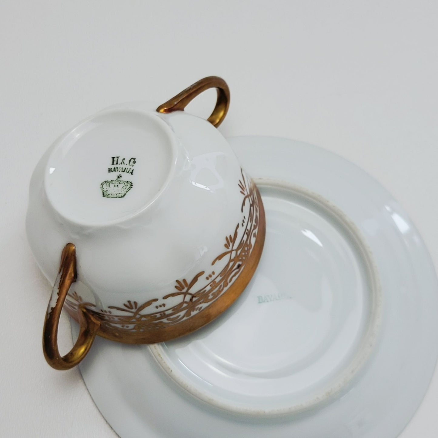 Heinrich & Co. Gold & White Bouillon Soup Cup & Saucer, 2 Sets, Made in Germany