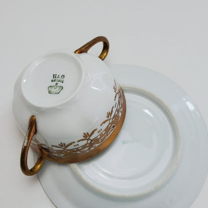 Heinrich & Co. Gold & White Bouillon Soup Cup & Saucer, 2 Sets, Made in Germany