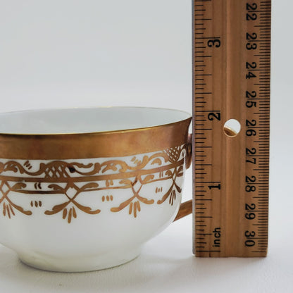 Heinrich & Co. Gold & White Bouillon Soup Cup & Saucer, 2 Sets, Made in Germany