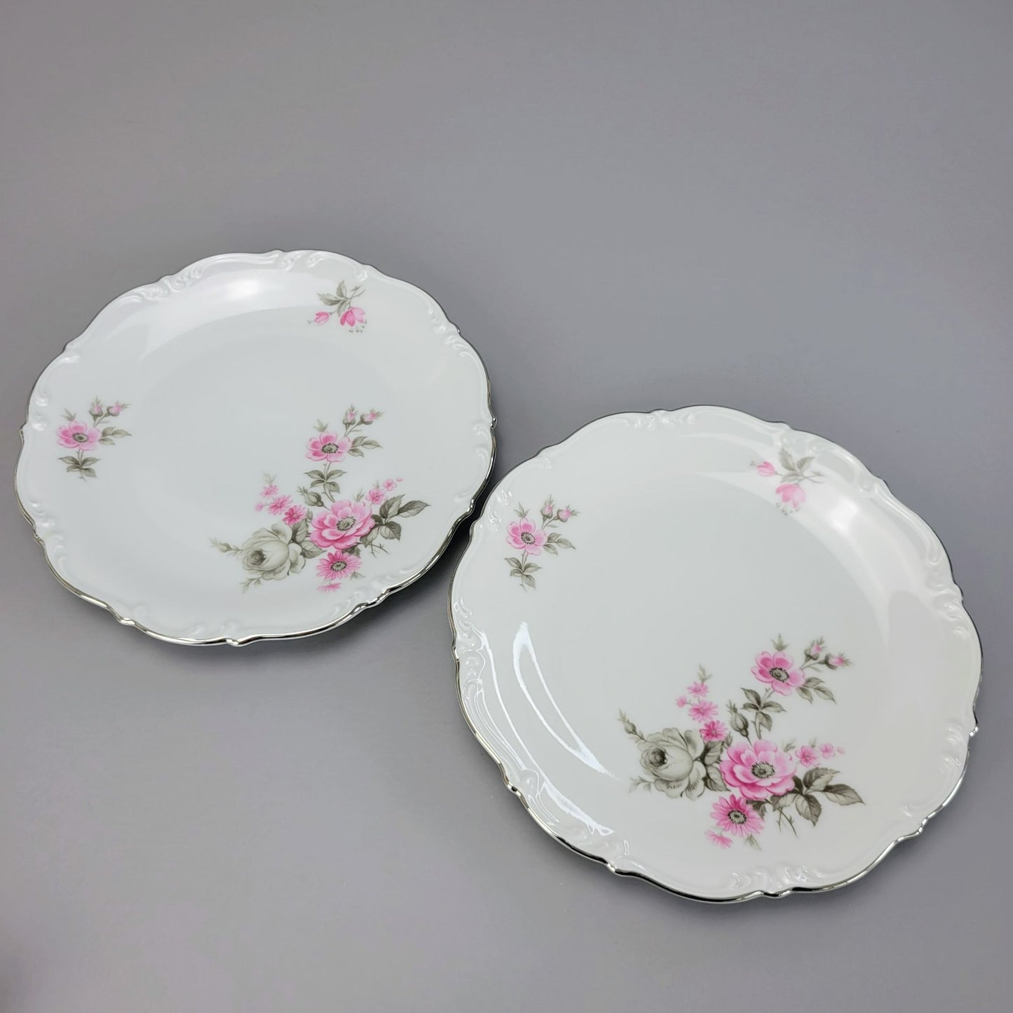 Tirschenreuth Picardy Salad Plate, Set of 2, Platinum Trim, c.1969 Bavaria Germany