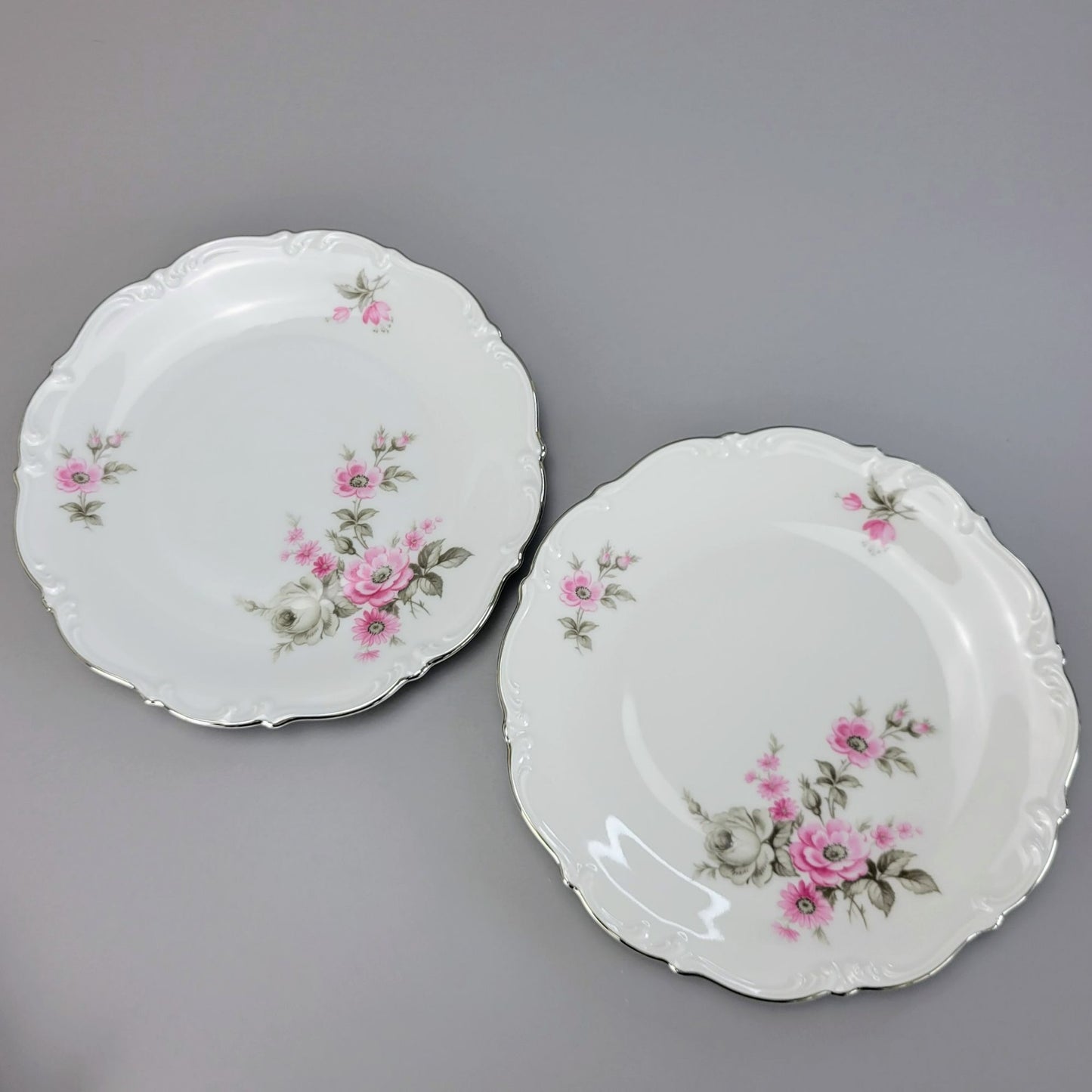 Tirschenreuth Picardy Salad Plate, Set of 2, Platinum Trim, c.1969 Bavaria Germany