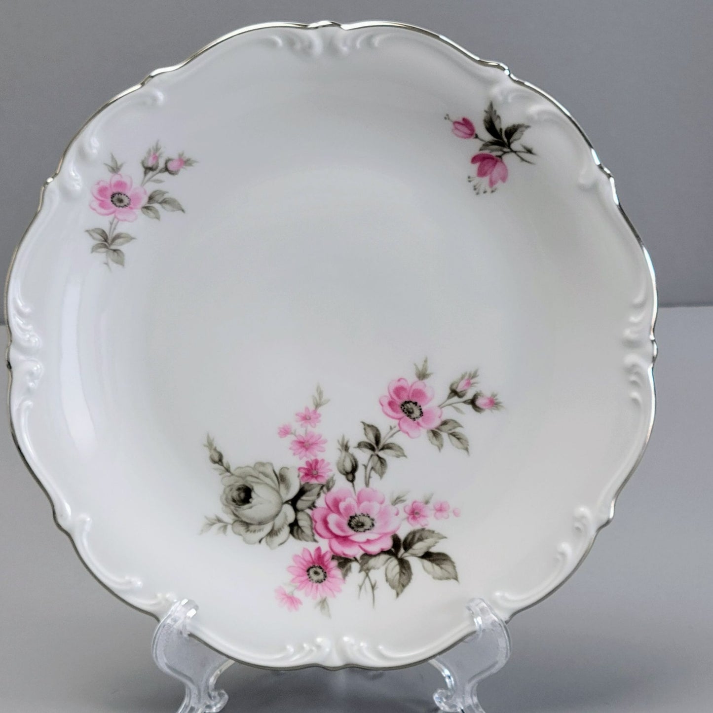 Tirschenreuth Picardy Salad Plate, Set of 2, Platinum Trim, c.1969 Bavaria Germany