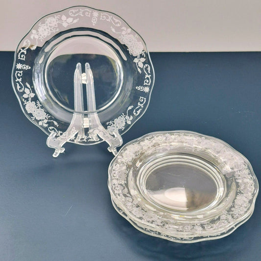 Fostoria MIDNIGHT ROSE Glass Salad Plate Set of 4, c.1933-57 USA