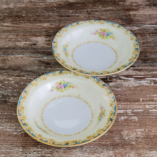 Rose China Cream & Blue Floral Dessert Bowl Set of 2, c.1945-48 Occupied Japan