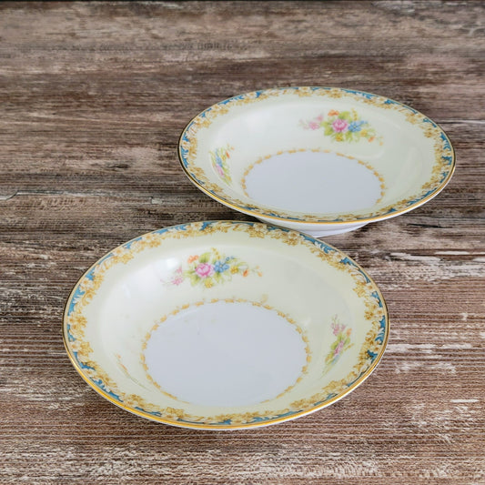 Rose China Cream & Blue Floral Dessert Bowl Set of 2, c.1945-48 Occupied Japan
