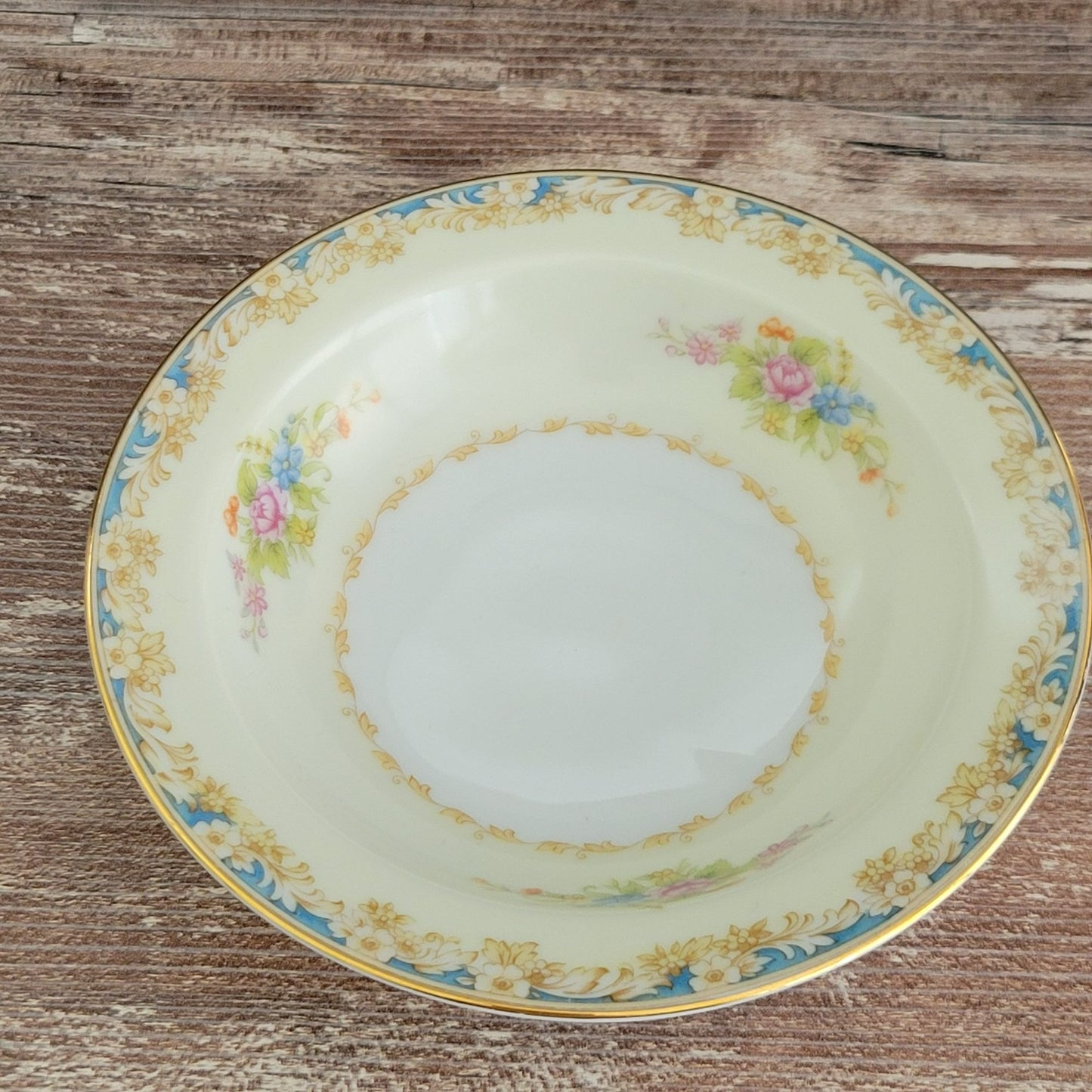 Rose China Cream & Blue Floral Dessert Bowl Set of 2, c.1945-48 Occupied Japan