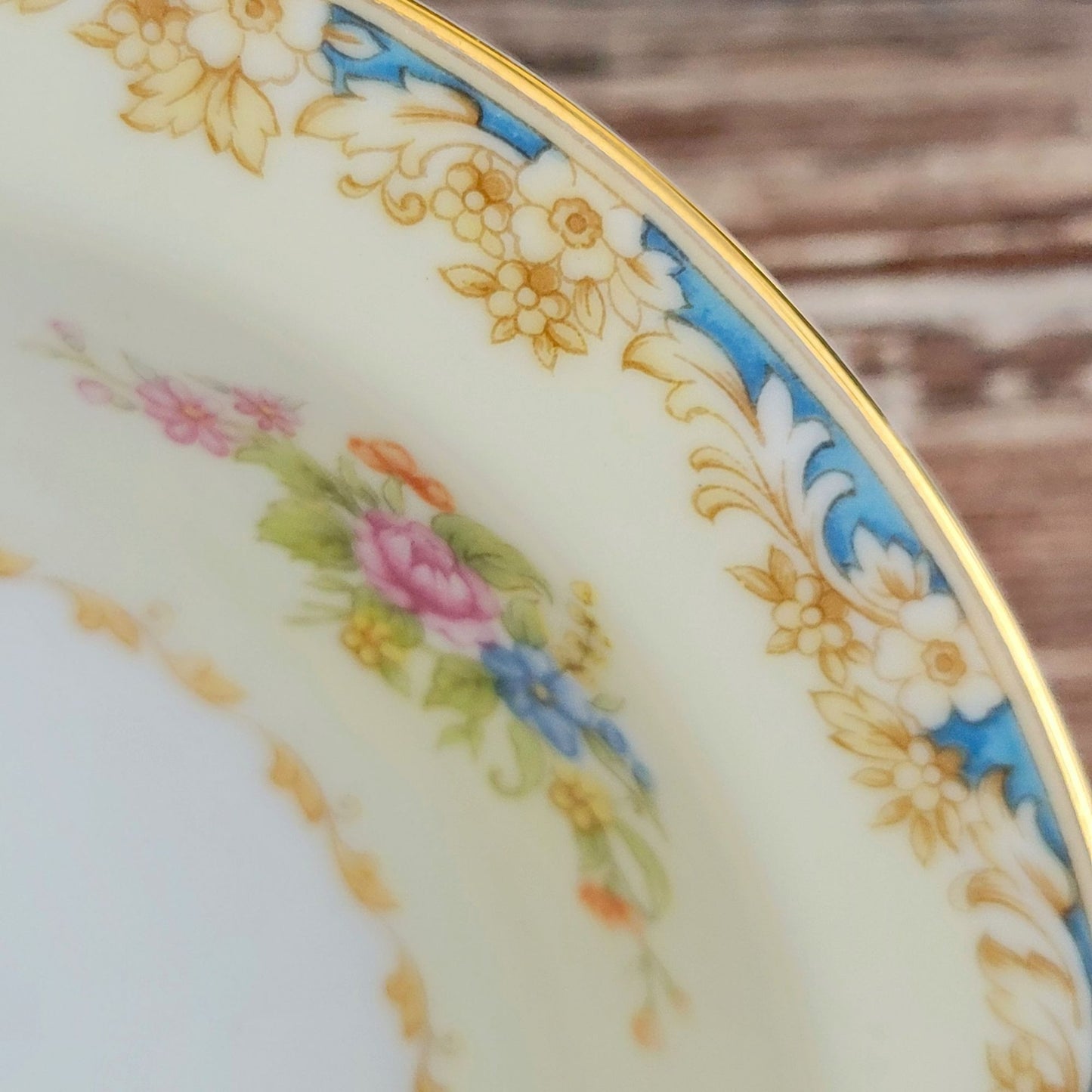 Rose China Cream & Blue Floral Dessert Bowl Set of 2, c.1945-48 Occupied Japan