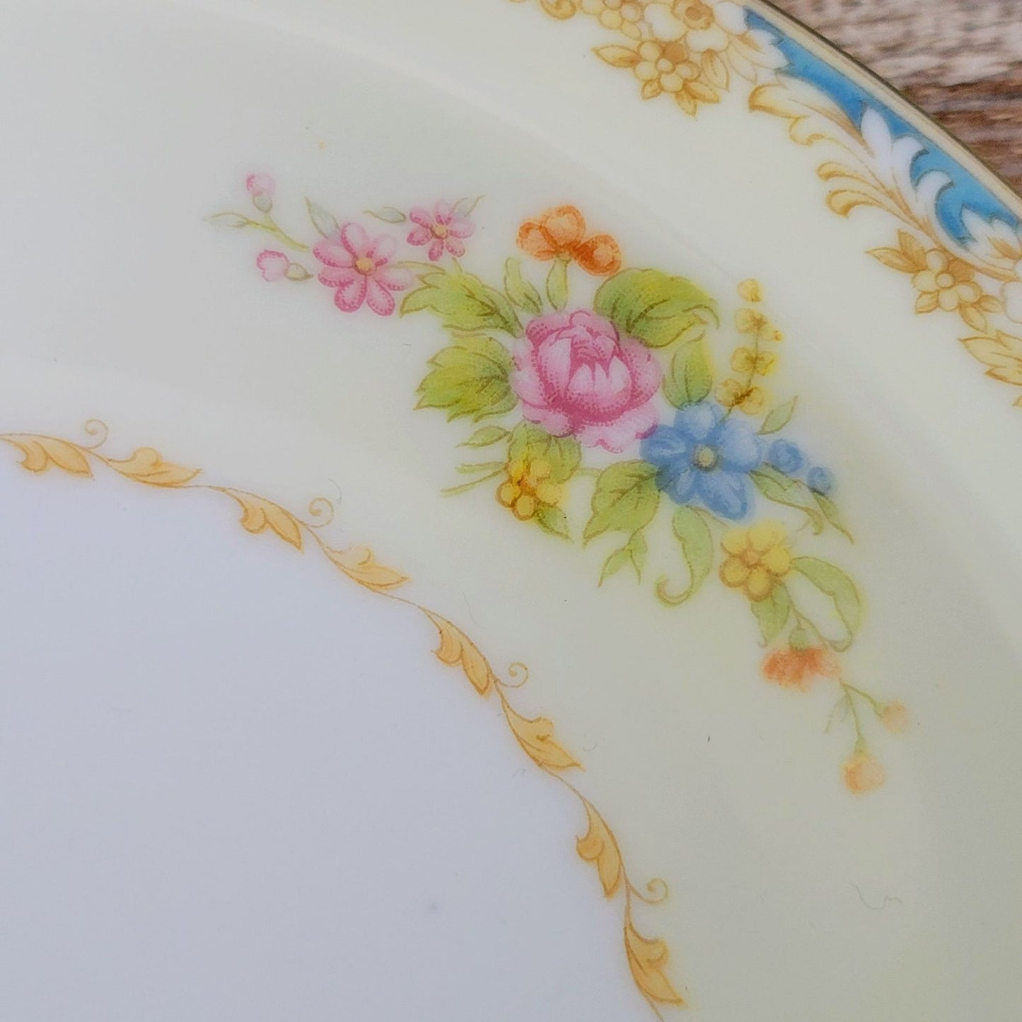 Rose China Cream & Blue Floral Dessert Bowl Set of 2, c.1945-48 Occupied Japan