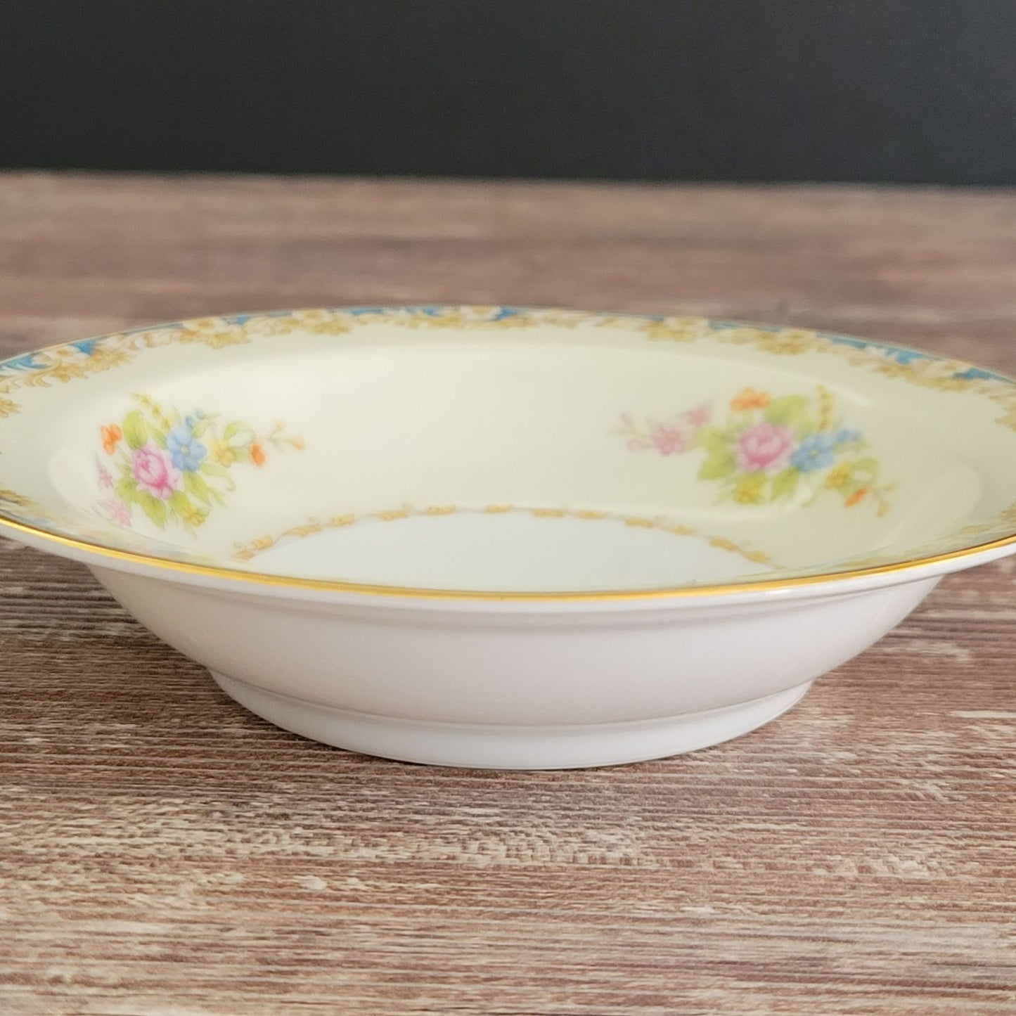 Rose China Cream & Blue Floral Dessert Bowl Set of 2, c.1945-48 Occupied Japan