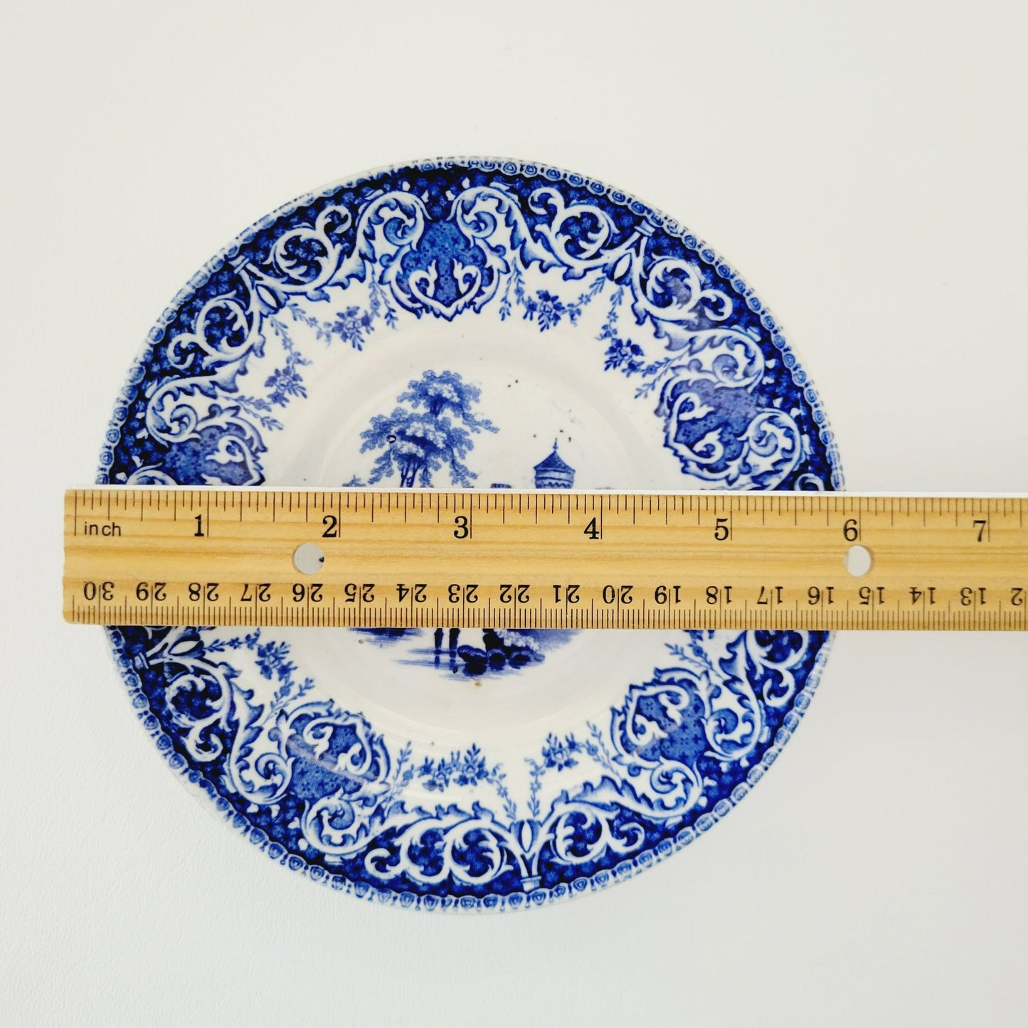 Antique E. Wood Kaolin Ware Flow Blue Tea Bowl and Saucer, c.1818-46 England