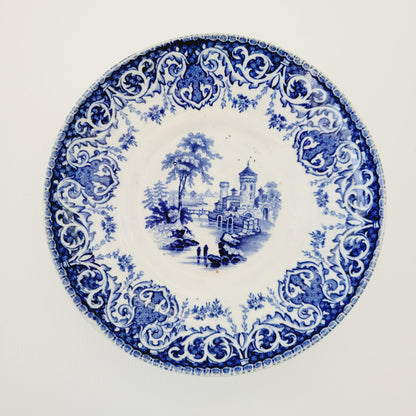 Antique E. Wood Kaolin Ware Flow Blue Tea Bowl and Saucer, c.1818-46 England