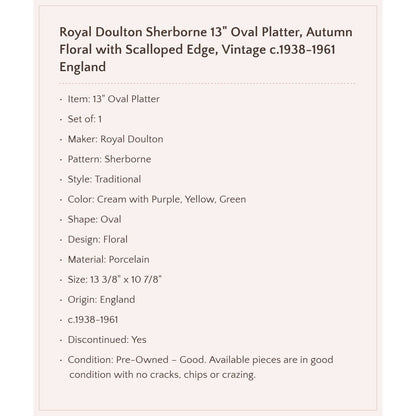 Royal Doulton Sherborne 13" Oval Platter,  c.1938-61 England