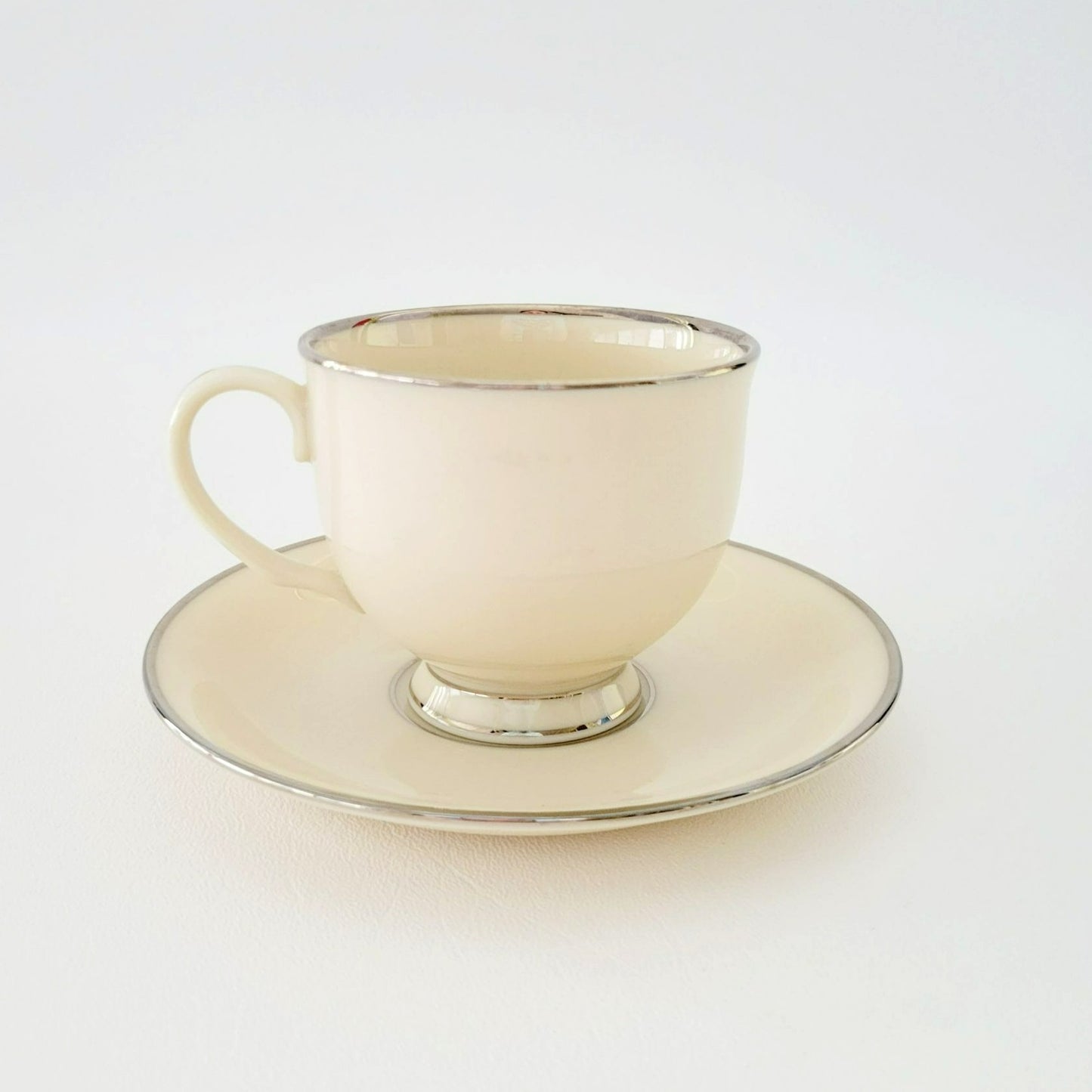 Lenox Montclair Teacup & Saucer, Cream with Platinum Silver Trim, USA Made