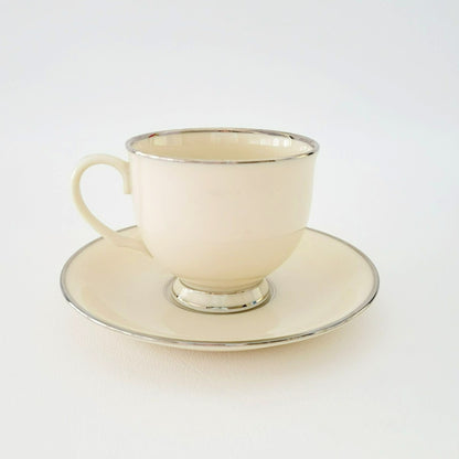 Lenox Montclair Teacup & Saucer, Cream with Platinum Silver Trim, USA Made