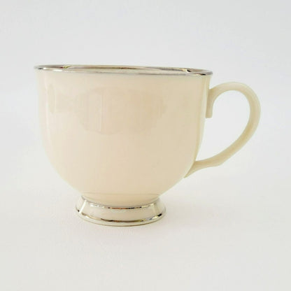 Lenox Montclair Teacup & Saucer, Cream with Platinum Silver Trim, USA Made