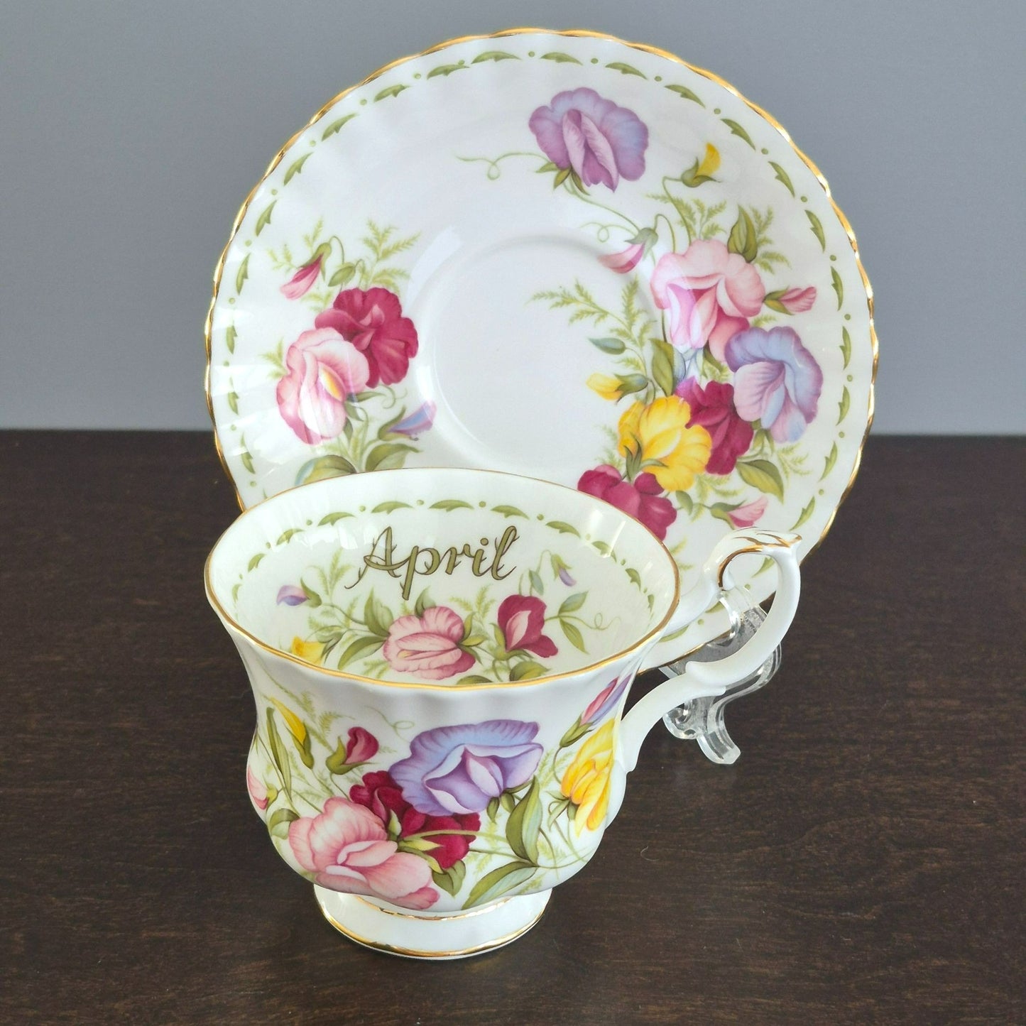 Royal Albert Flower of the Month - April Sweet Pea Teacup & Saucer,  c.1970-2009 England