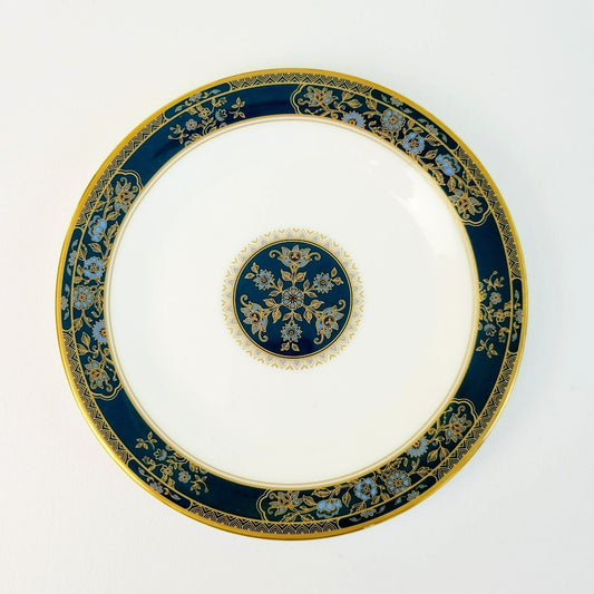 Royal Doulton Carlyle Bread Plate, Dark Teal Band, Blue & Gold Floral Paisley Design