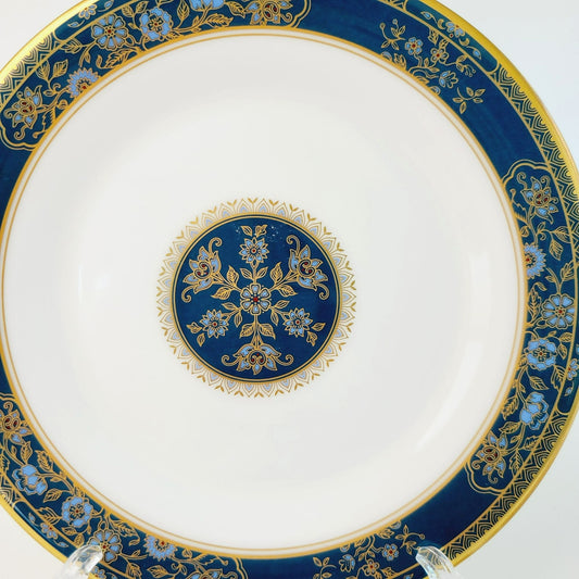 Royal Doulton Carlyle Bread Plate, Dark Teal Band, Blue & Gold Floral Paisley Design