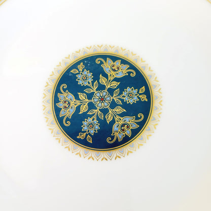 Royal Doulton Carlyle Bread Plate, Dark Teal Band, Blue & Gold Floral Paisley Design