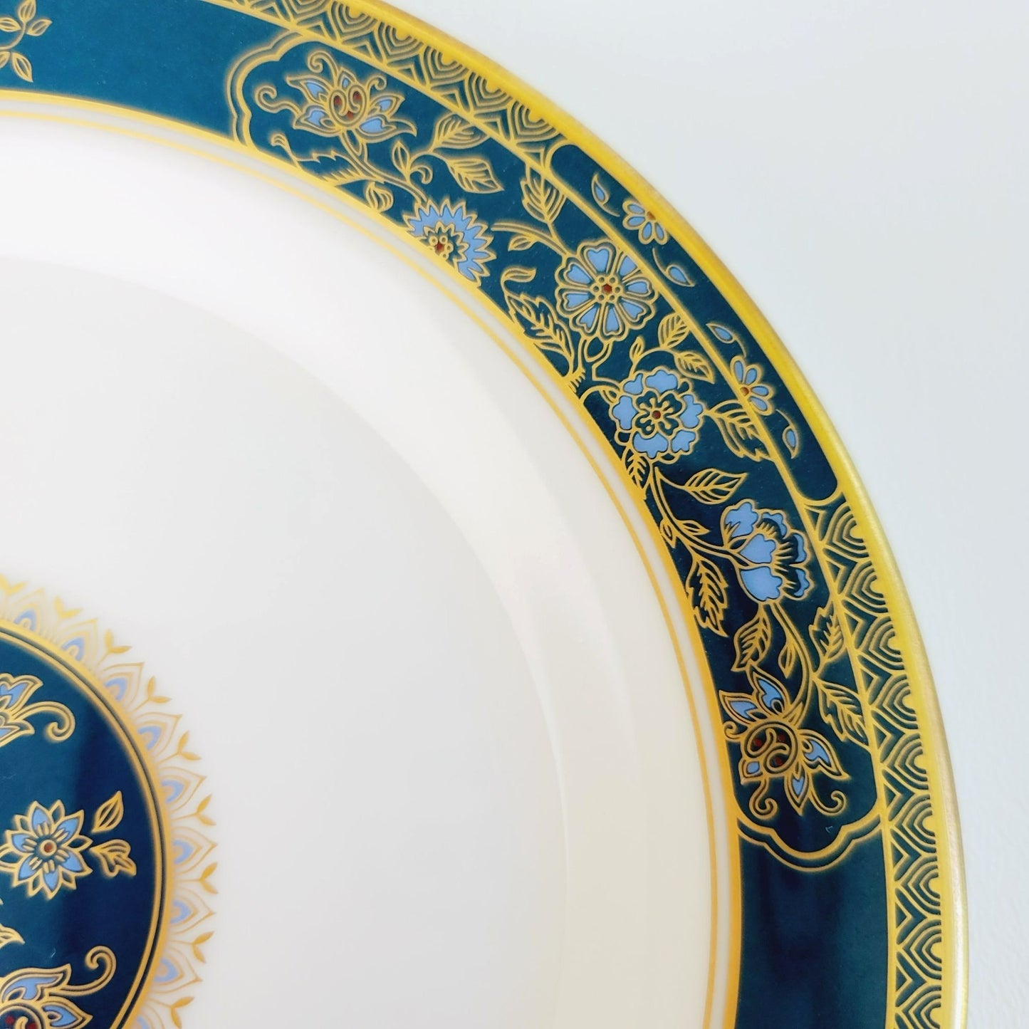Royal Doulton Carlyle Bread Plate, Dark Teal Band, Blue & Gold Floral Paisley Design