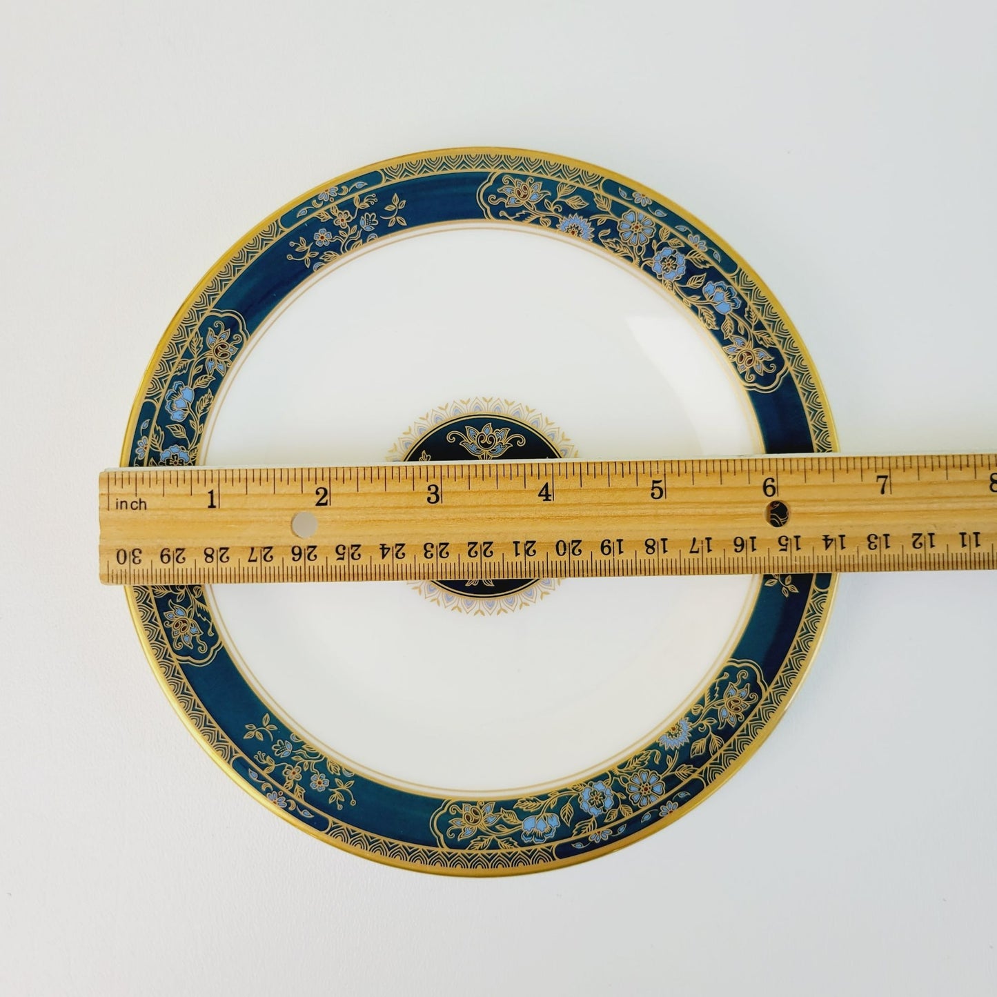 Royal Doulton Carlyle Bread Plate, Dark Teal Band, Blue & Gold Floral Paisley Design