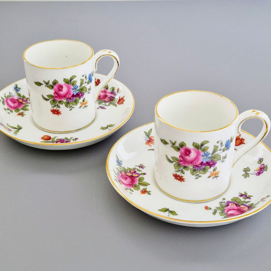 Crown Staffordshire "Dresden Spray" Demitasse Cup & Saucer, 2 Sets, England