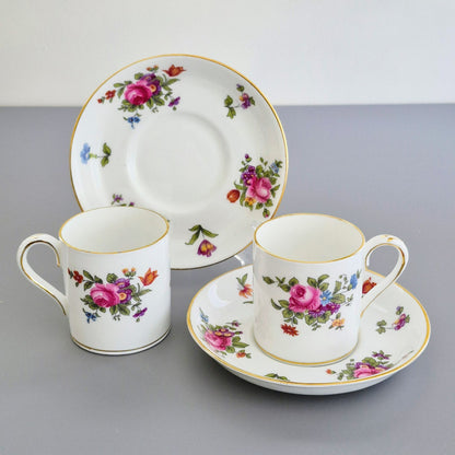 Crown Staffordshire "Dresden Spray" Demitasse Cup & Saucer, 2 Sets, England
