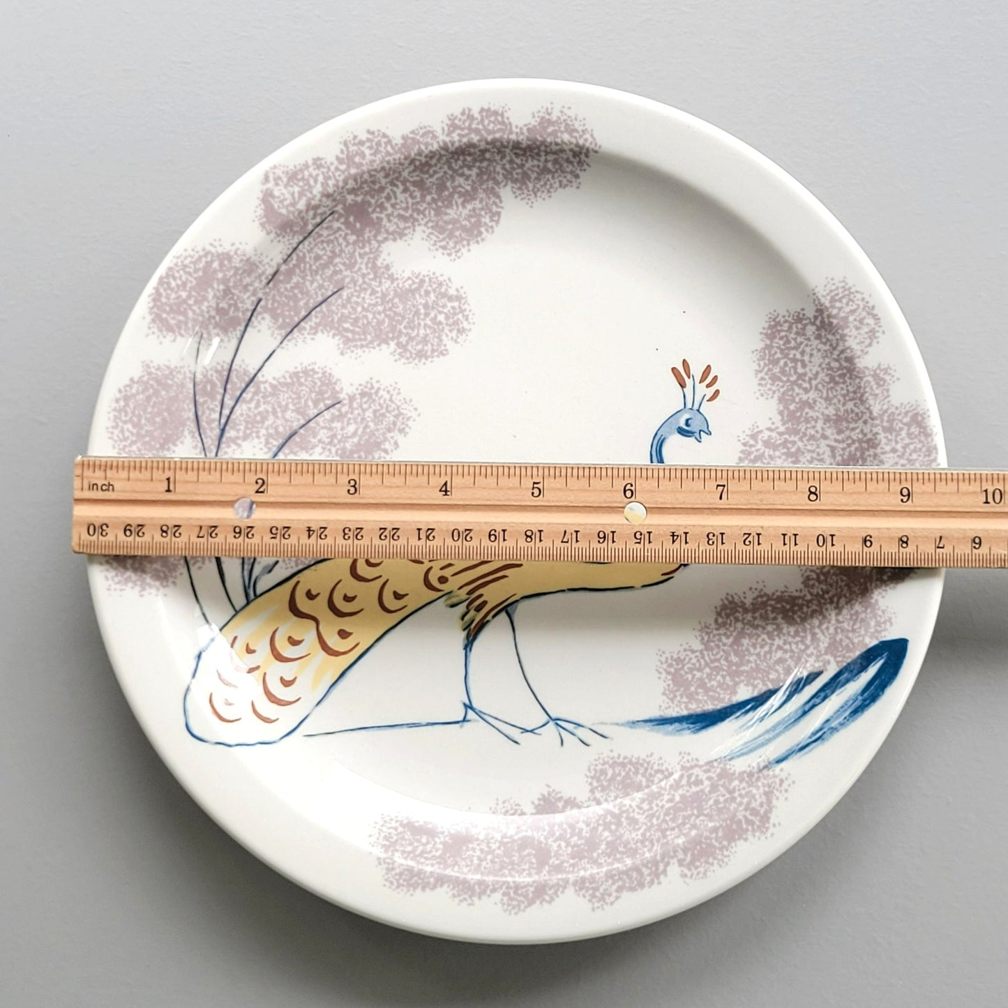 Homer Laughlin Chowning's Tavern Dinner Plate, Peacock Design, Restaurant Ware, USA Made