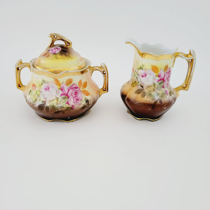 Rare Antique German Hand Painted Floral Creamer & Sugar Bowl, c.1904-1914 Oscar Schlegelmilch