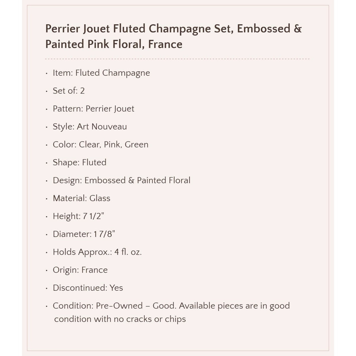 Perrier Jouet Fluted Champagne Set, Made in France