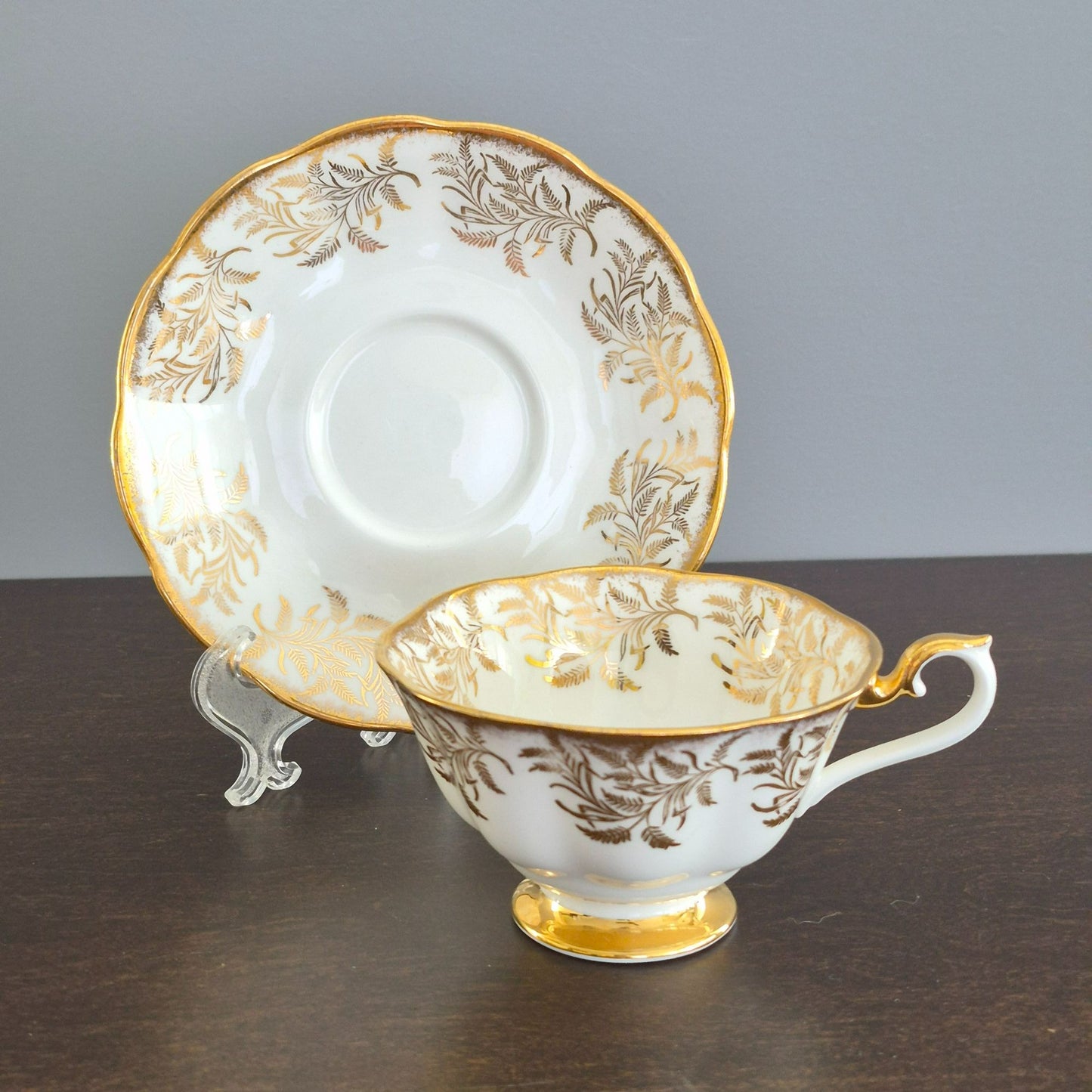 Royal Albert White & Heavy Gold Teacup & Saucer, Made in England