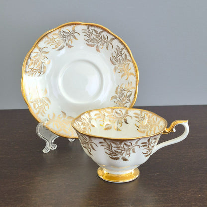 Royal Albert White & Heavy Gold Teacup & Saucer, Made in England