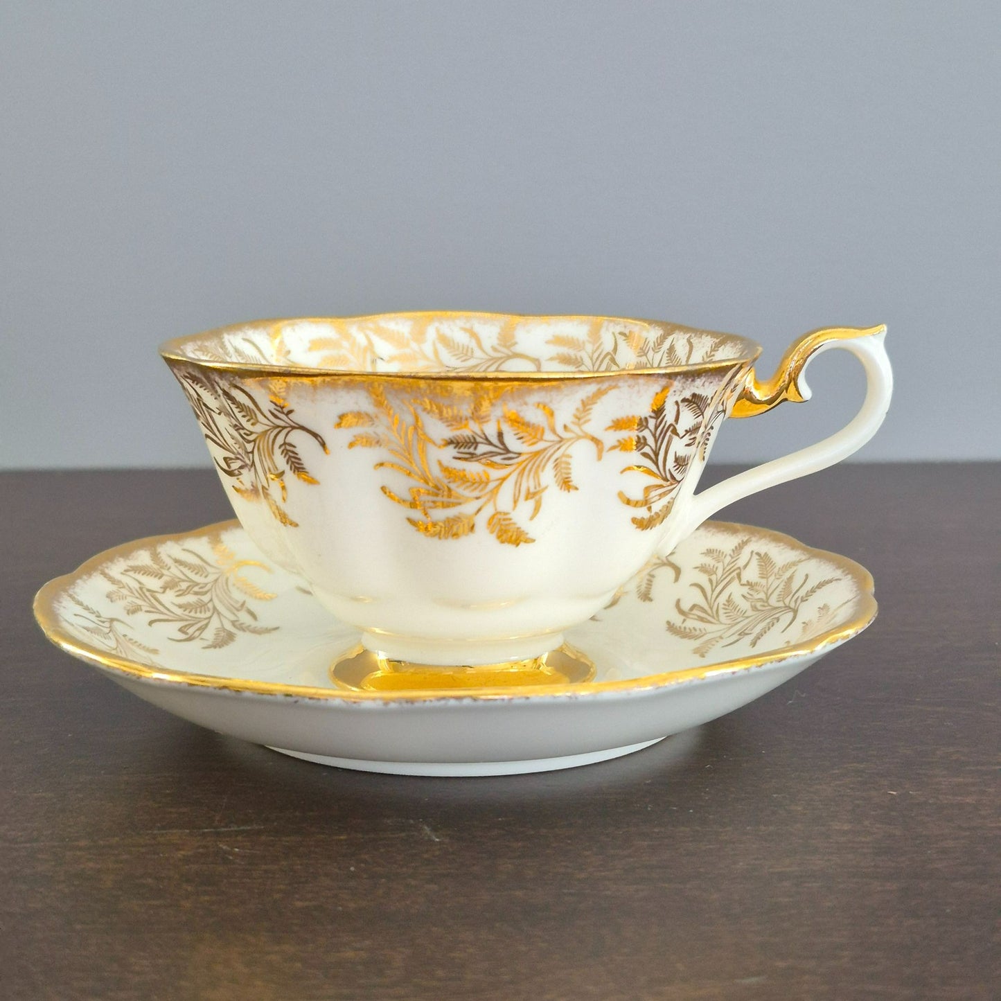Royal Albert White & Heavy Gold Teacup & Saucer, Made in England