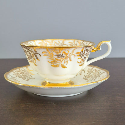 Royal Albert White & Heavy Gold Teacup & Saucer, Made in England