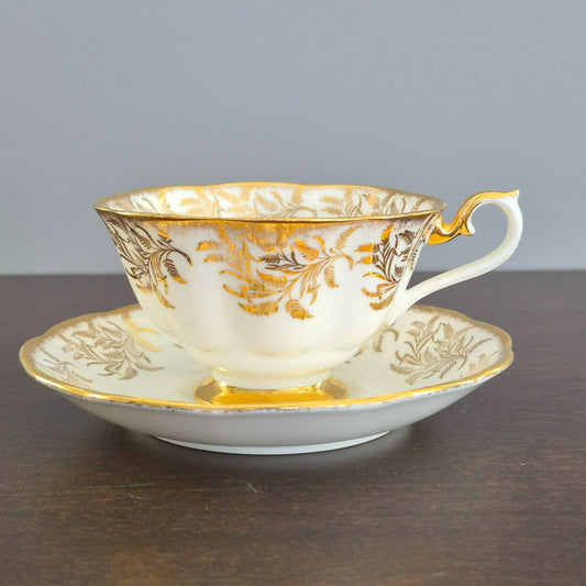 Royal Albert White & Heavy Gold Teacup & Saucer, Made in England