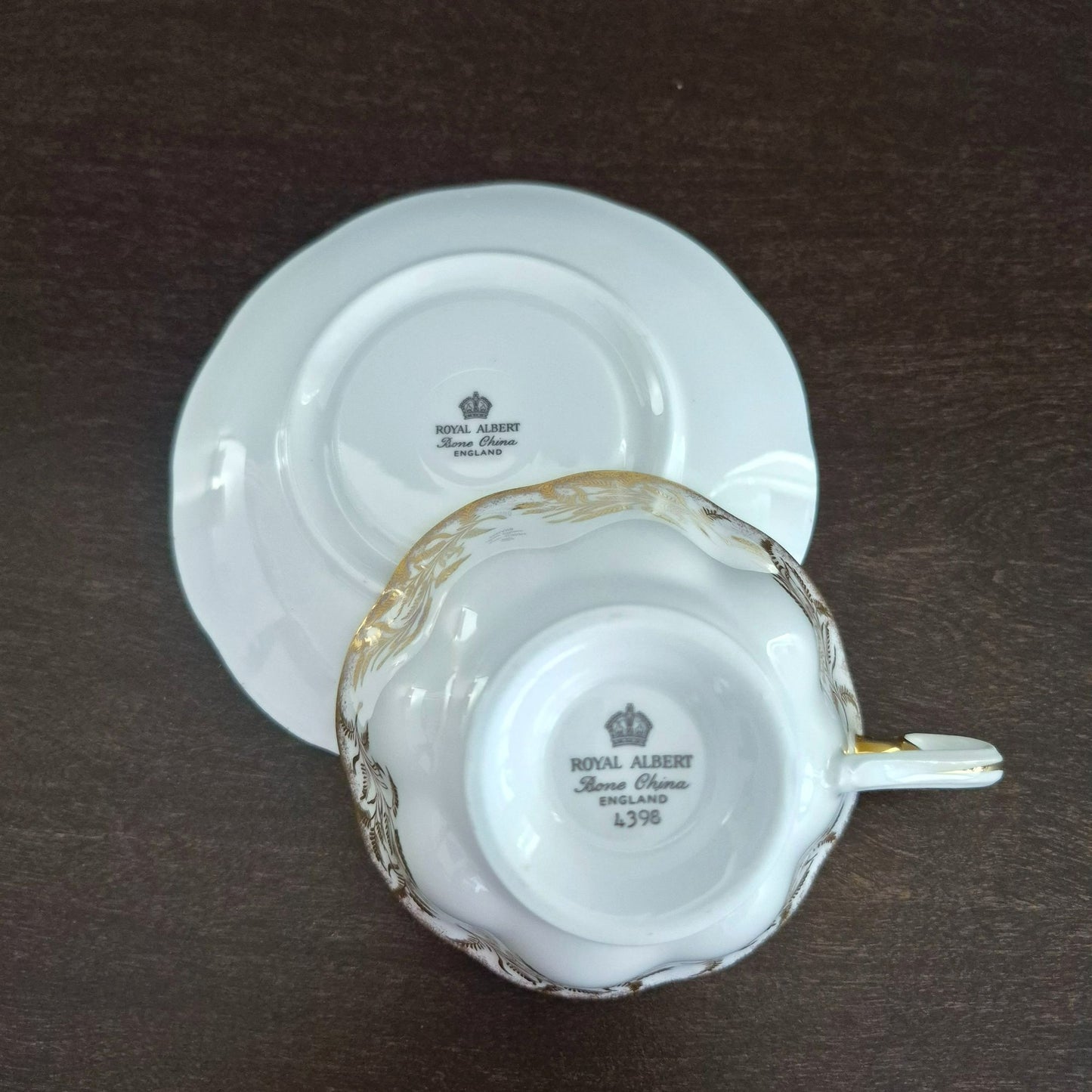 Royal Albert White & Heavy Gold Teacup & Saucer, Made in England