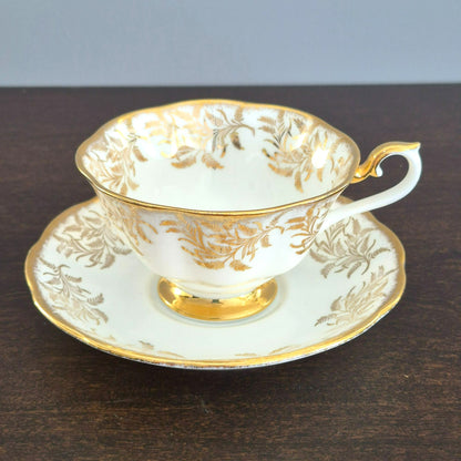 Royal Albert White & Heavy Gold Teacup & Saucer, Made in England