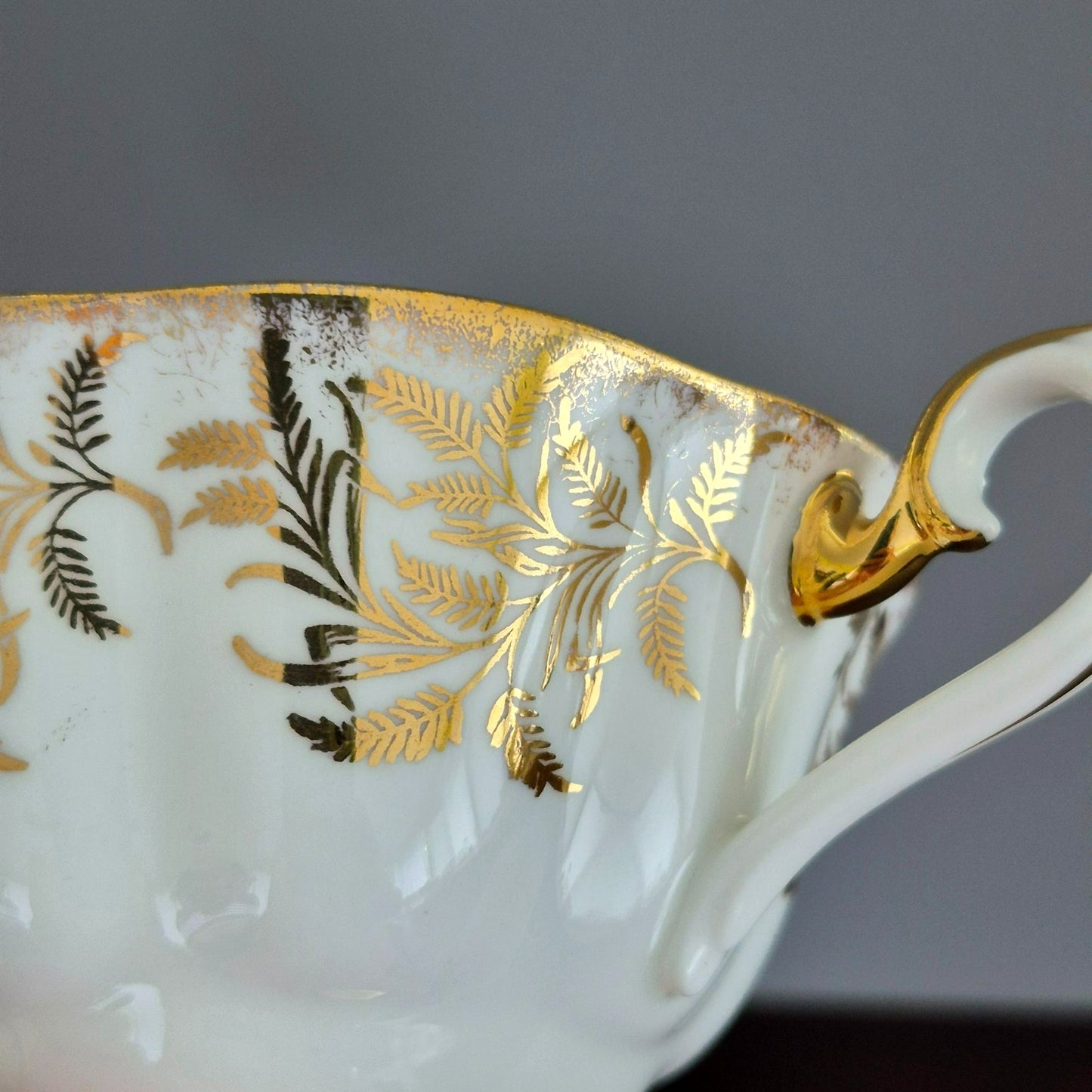 Royal Albert White & Heavy Gold Teacup & Saucer, Made in England