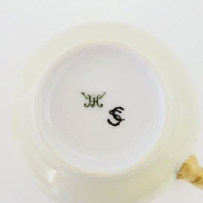 Rare Antique Johann Haviland Demitasse Cup Set (2) – Hand Painted Pink & Blue Florals, Heavy Gold Trim – Germany c.1907-24