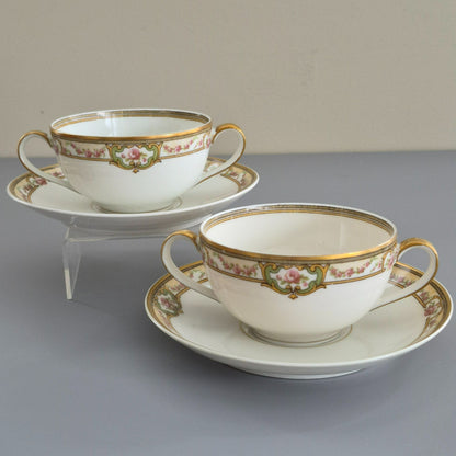 Haviland "Belford" Bouillon Cup & Saucer, 2 Sets, c.1903-1925 Limoges France