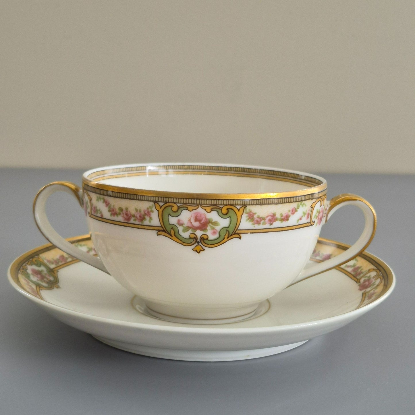 Haviland "Belford" Bouillon Cup & Saucer, 2 Sets, c.1903-1925 Limoges France